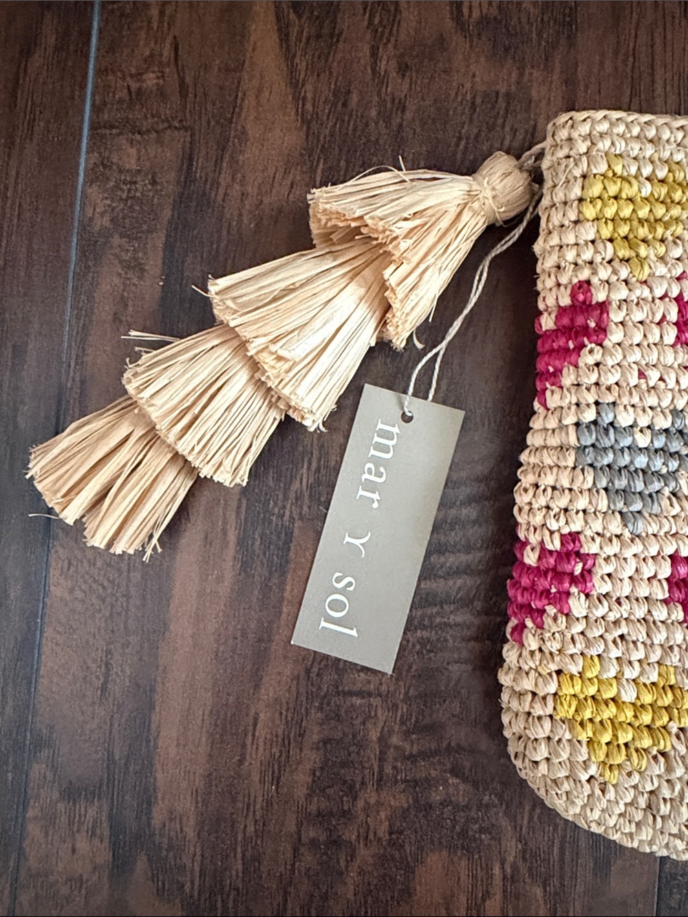 mar y sol Beige Woven Tassel Wristlet with Multicolor Heart Pattern - Picture 2 of 5